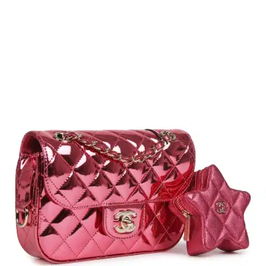 Chanel Chanel Mini Flap Bag and Star Coin Purse Pink Mirror Calfskin, Metallic Calfskin Light Gold Hardware | Thumbnail 2