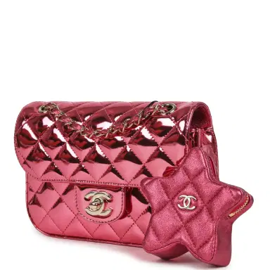 Chanel Chanel Mini Flap Bag and Star Coin Purse Pink Mirror Calfskin, Metallic Calfskin Light Gold Hardware | Thumbnail 5