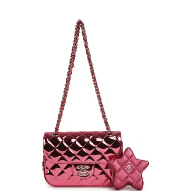 Chanel Chanel Mini Flap Bag and Star Coin Purse Pink Mirror Calfskin, Metallic Calfskin Light Gold Hardware | Thumbnail 6