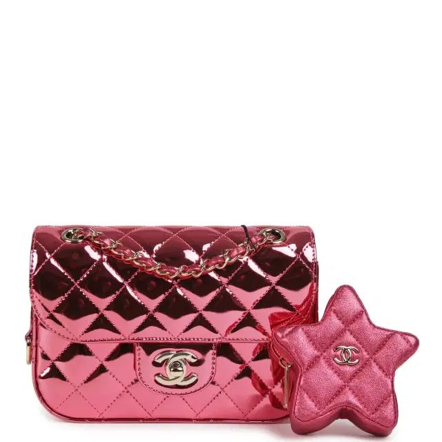 Chanel Chanel Mini Flap Bag and Star Coin Purse Pink Mirror Calfskin, Metallic Calfskin Light Gold Hardware