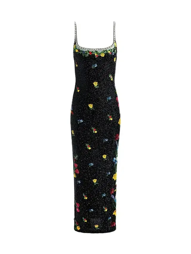 Alice + Olivia Women's Julia Beaded Floral Sequin Column Gown - Desert Sprigs Black