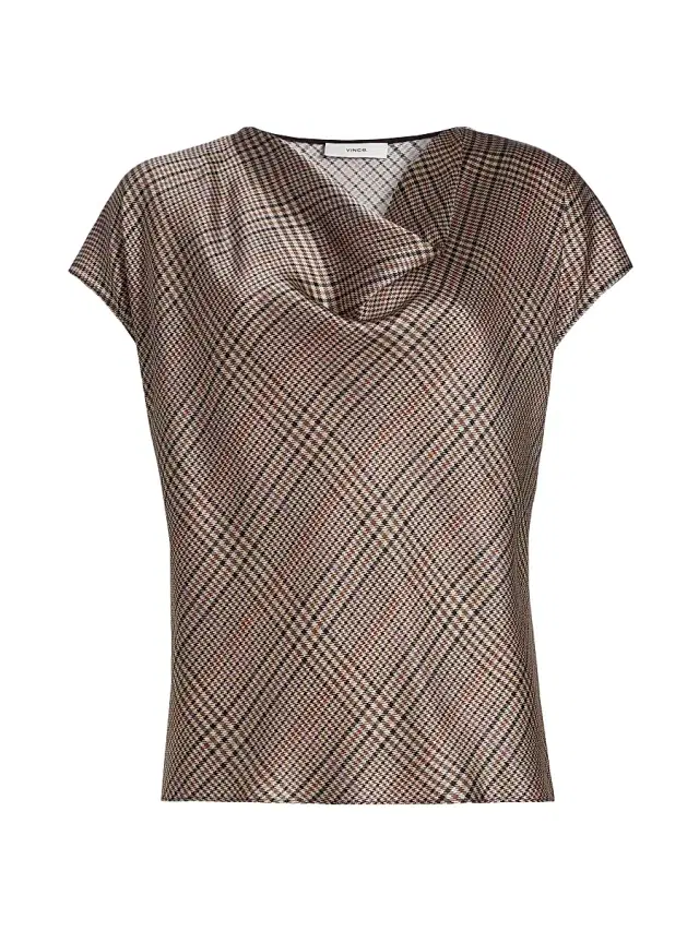 Vince Women's Plaid Silk Cowlneck Blouse - Mulighti Plaid