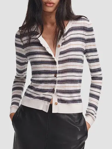 rag & bone Women's Teresa Silk-Blend Stripe Cardigan - Ivory Multi - Size Small | Thumbnail 4 rag & bone Women's Teresa Silk-Blend Stripe Cardigan - Ivory Multi - Size Small | Thumbnail 4