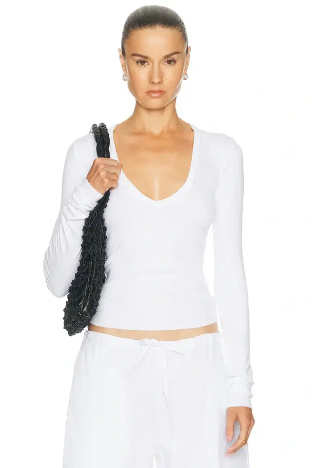 ÉTERNE Long Sleeve Butter Rib V Neck Top