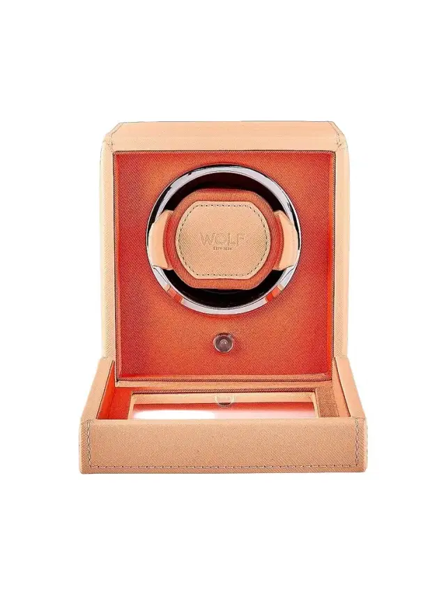 Wolf Designs Cub Single Covered Watch Winder - Seltzer Peach Orange
