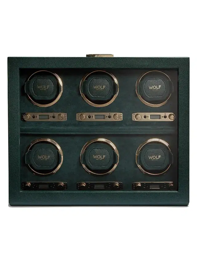 Wolf British Racing Green 6-Piece Watch Winder - Green