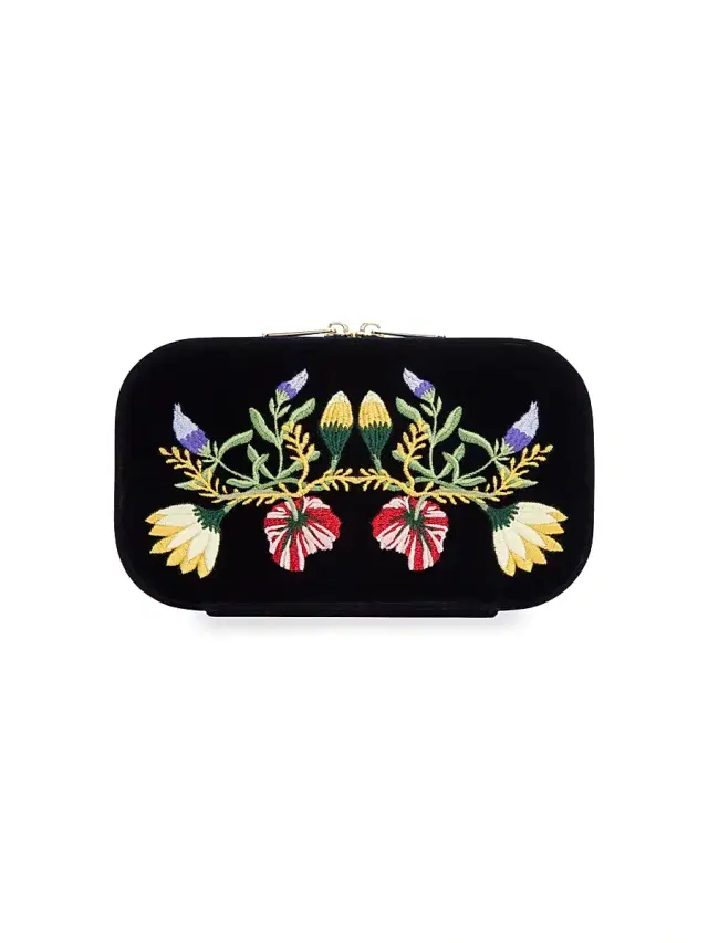 Wolf Zoe Embroidered Travel Zip Case - Indigo