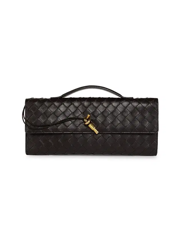 Women's Andiamo Intrecciato Leather Top-Handle Clutch - Fondant