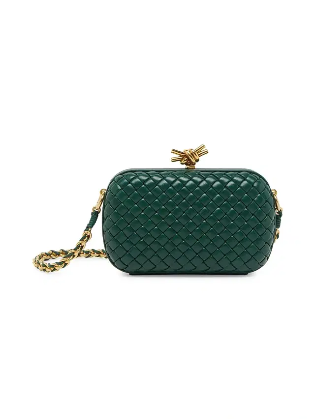 Bottega Veneta Women's Knot Padded Intreccio Leather Minaudière - Emerald