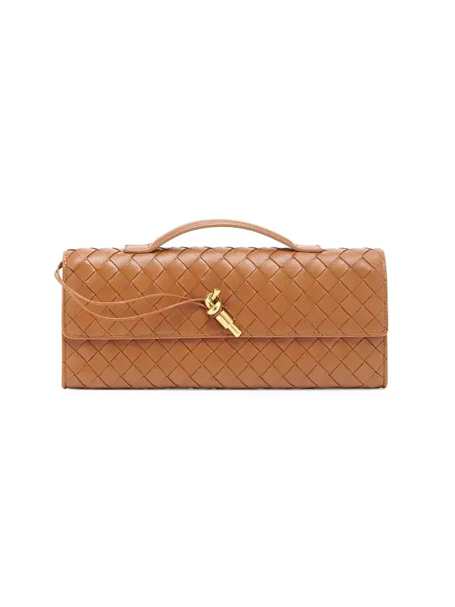 Bottega Veneta Women's Andiamo Intrecciato Leather Top-Handle Clutch - Cognac
