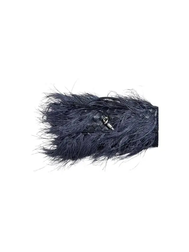 Bottega Veneta Women's Andiamo Ostrich Feather Intrecciato Clutch - Midnight