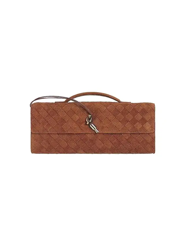 Bottega Veneta Women's Andiamo Intrecciato Suede Top-Handle Clutch - Amber Brass
