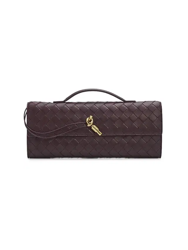 Bottega Veneta Women's Andiamo Intrecciato Leather Top-Handle Clutch - Dark Barolo Brass