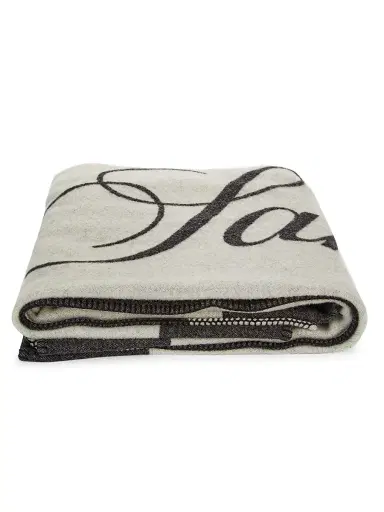 Saks Fifth Avenue COLLECTION Logo Wool Blanket - Gunmetal Combo | Thumbnail 1