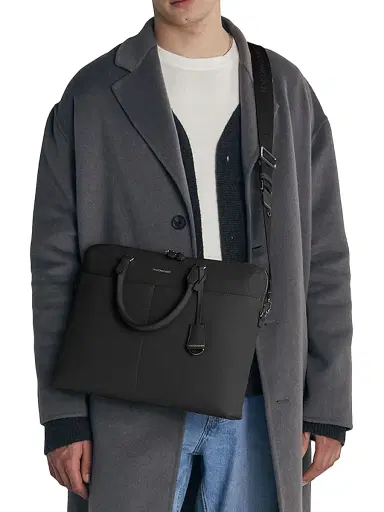 MAISON de SABRÉ Men's Leather Laptop Bag - Black Caviar | Thumbnail 1