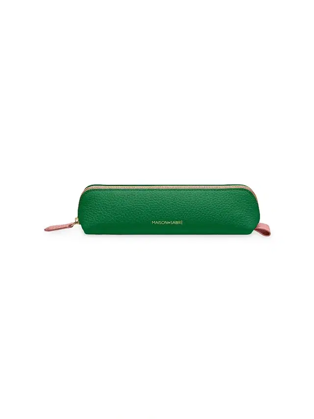 Maison de Sabre Leather Pencil Case - Emerald Lily