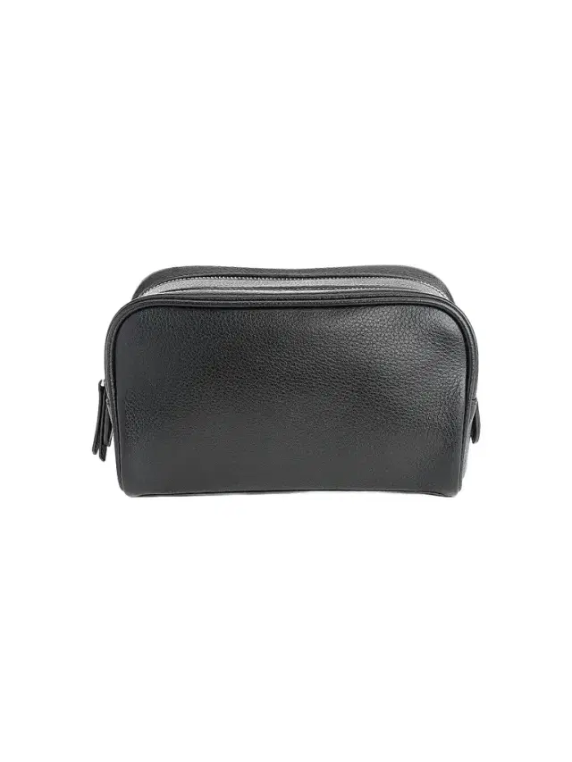Royce New York Women's Double Zip Leather Toiletry Bag - Black