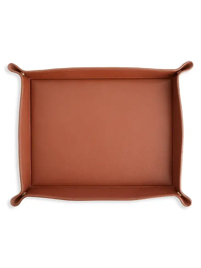 Royce New York Large Leather Catchall Valet Tray - Tan