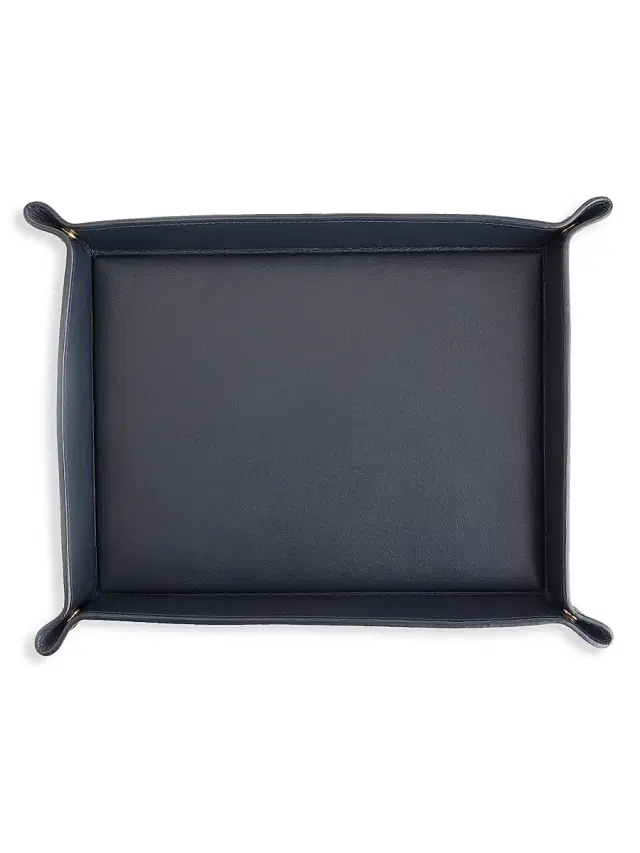Royce New York Large Leather Catchall Valet Tray - Navy Blue