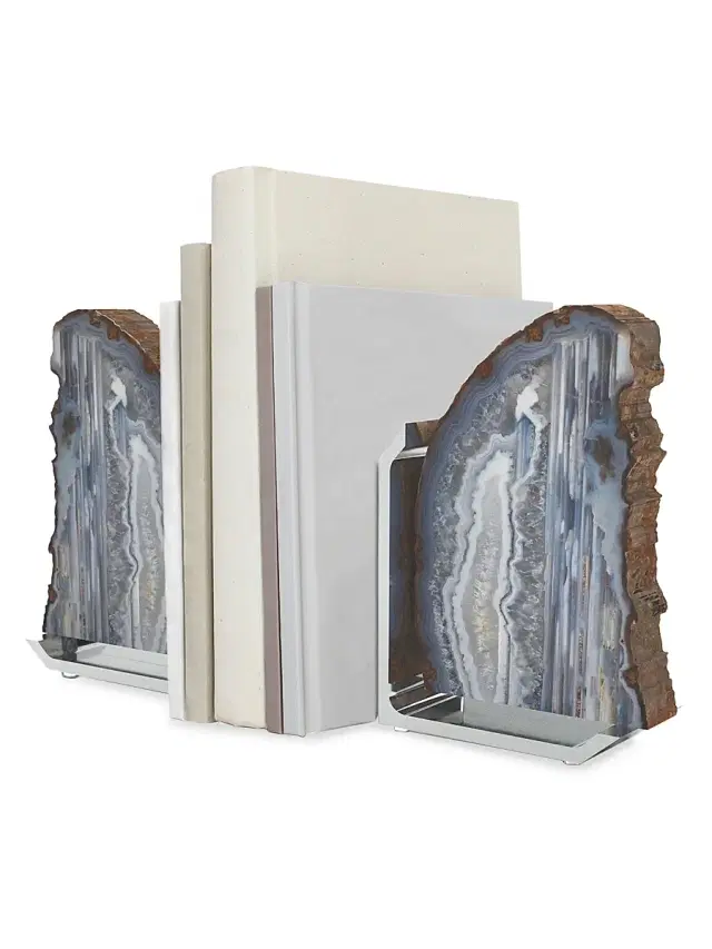 ANNA New York Fim Druzy Agate & Goldtone Bookend Set - Silver