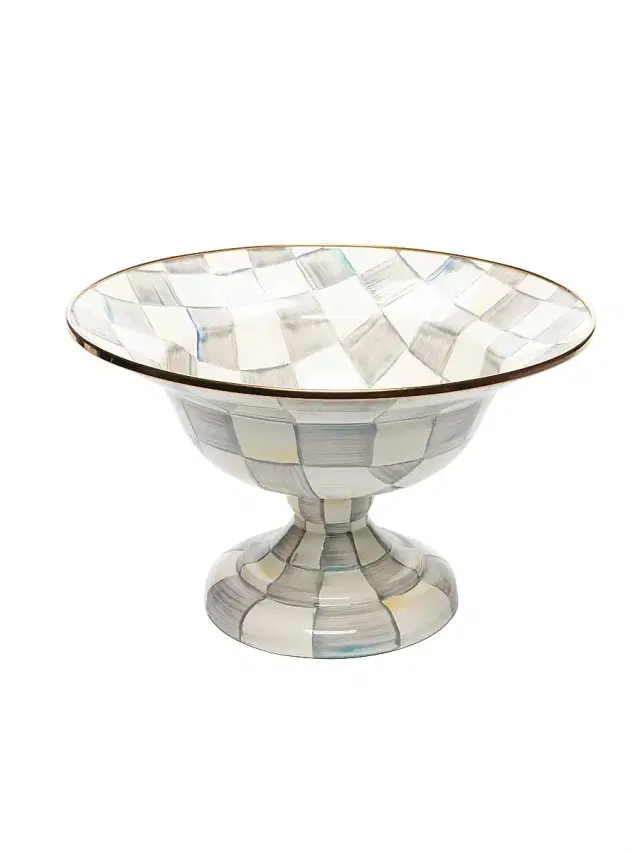 MacKenzie-Childs Sterling Check Compote - Sterling Check Large