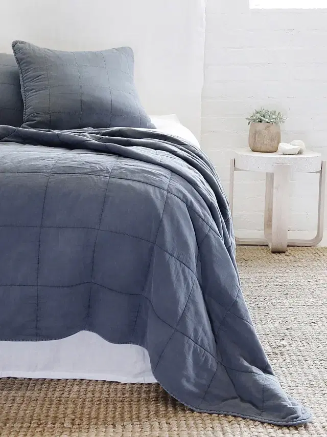 Pom Pom at Home Antwerp Cotton Coverlet - Navy European