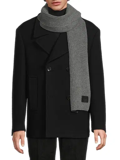 Vince Men's Cashmere Shaker-Stitch Scarf - Melange Grey | Thumbnail 3 Vince Men's Cashmere Shaker-Stitch Scarf - Melange Grey | Thumbnail 3