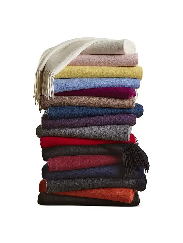 Sofia Cashmere Fringed Cashmere Throw Blanket - Blue