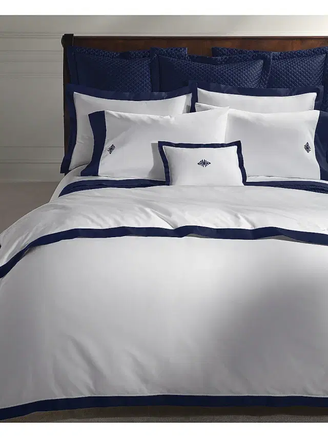 Ralph Lauren Organic Sateen Border 624-Thread Count Duvet Cover & Sham Collection - Polo Navy King