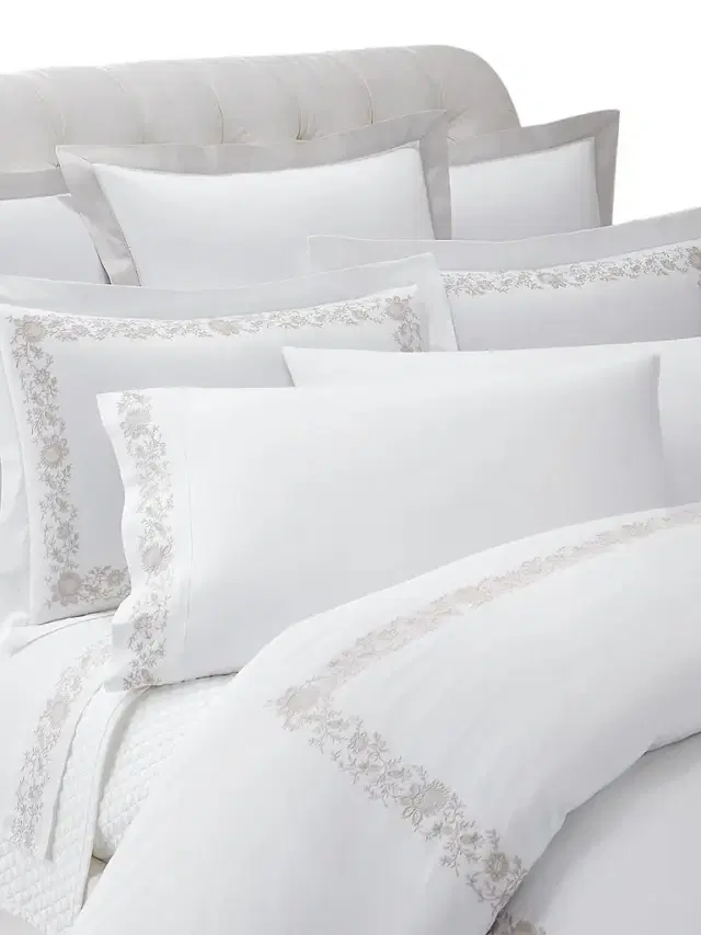 Ralph Lauren Eloise Embroidery Cotton Sheets & Pillowcases Collection - True Platinum King