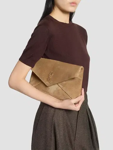 Saint Laurent Women's Cassandre Large Envelope Pouch in Suede | Thumbnail 3