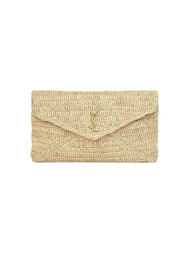 Saint Laurent Women's Cassandre Large Envelope Pouch in Raffia - Natural Brick