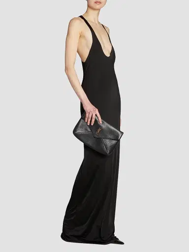 Saint Laurent Women's Cassandre Large Envelope Pouch In Lambskin - Black | Thumbnail 2