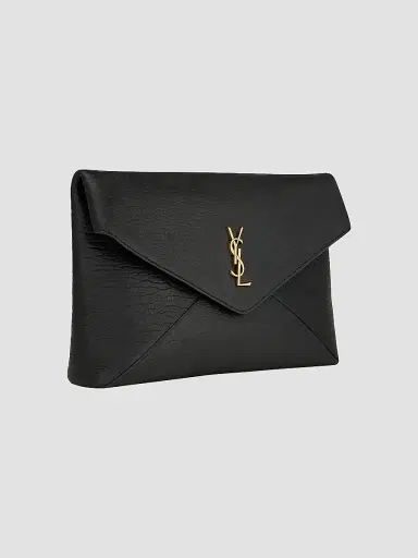 Saint Laurent Women's Cassandre Large Envelope Pouch In Lambskin - Black | Thumbnail 3