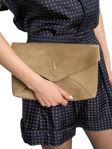 Saint Laurent Women's Cassandre Large Envelope Pouch in Suede | Thumbnail 3 Saint Laurent Women's Cassandre Large Envelope Pouch in Suede | Thumbnail 3