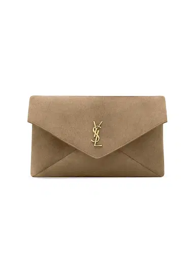 Saint Laurent Women's Cassandre Large Envelope Pouch in Suede | Thumbnail 1 Saint Laurent Women's Cassandre Large Envelope Pouch in Suede | Thumbnail 1