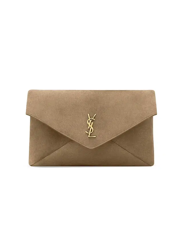 Saint Laurent Women's Cassandre Large Envelope Pouch in Suede - Light Cumin
