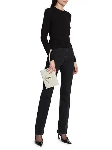 Saint Laurent Women's Cassandre Matelasse Flap Pouch in Quilted Grain De Poudre Embossed Leather - Crema Soft | Thumbnail 2