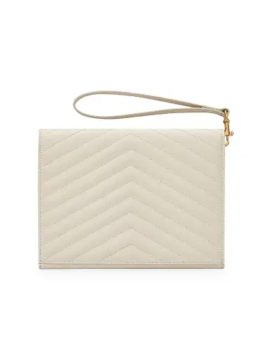 Saint Laurent Women's Cassandre Matelasse Flap Pouch in Quilted Grain De Poudre Embossed Leather - Crema Soft | Thumbnail 4