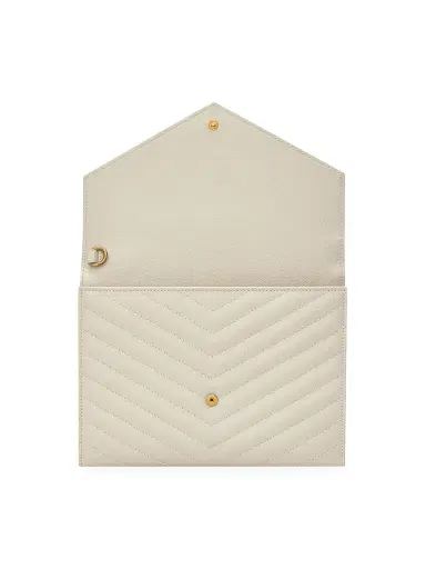 Saint Laurent Women's Cassandre Matelasse Flap Pouch in Quilted Grain De Poudre Embossed Leather - Crema Soft | Thumbnail 6
