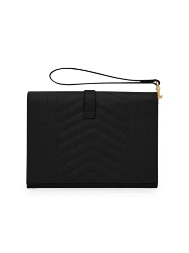 Saint Laurent Women's Envelope Flap Pouch In Mix Matelassé Grain De Poudre Embossed Leather - Nero | Thumbnail 3