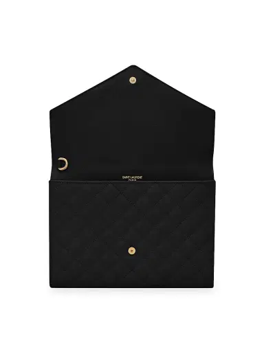 Saint Laurent Women's Envelope Flap Pouch In Mix Matelassé Grain De Poudre Embossed Leather - Nero | Thumbnail 5