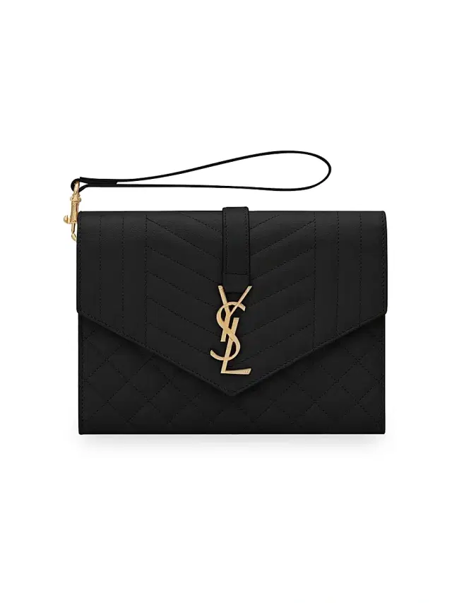 Saint Laurent Women's Envelope Flap Pouch In Mix Matelassé Grain De Poudre Embossed Leather - Nero