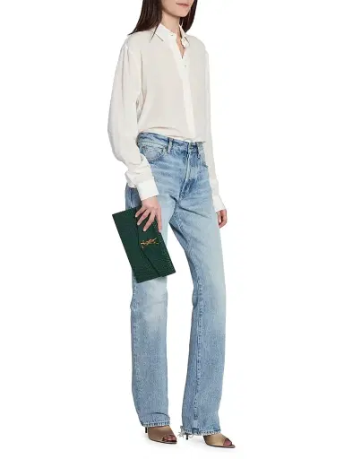 Saint Laurent Women's Uptown Pouch in Crocodile-Embossed Shiny Leather | Thumbnail 2 Saint Laurent Women's Uptown Pouch in Crocodile-Embossed Shiny Leather | Thumbnail 2