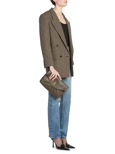 Saint Laurent Women's Cassandre Large Envelope Pouch In Lambskin - Light Musk | Thumbnail 2 Saint Laurent Women's Cassandre Large Envelope Pouch In Lambskin - Light Musk | Thumbnail 2