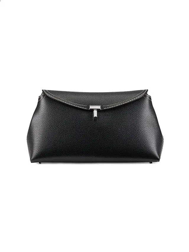 Women's T-Lock Leather Clutch - Black