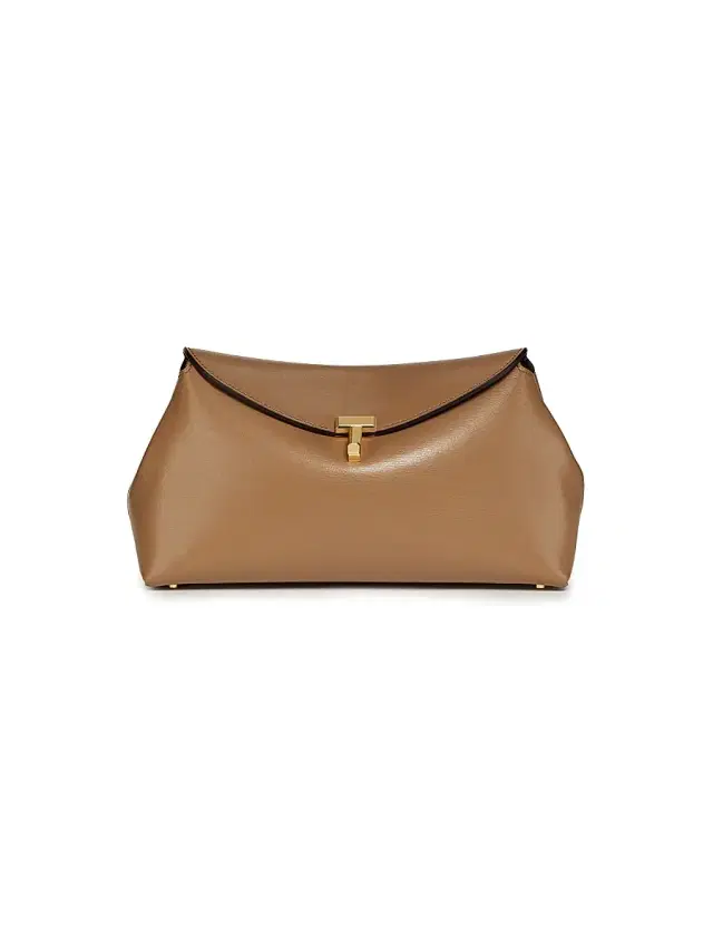 Toteme Women's T-Lock Convertible Leather Clutch - Camel