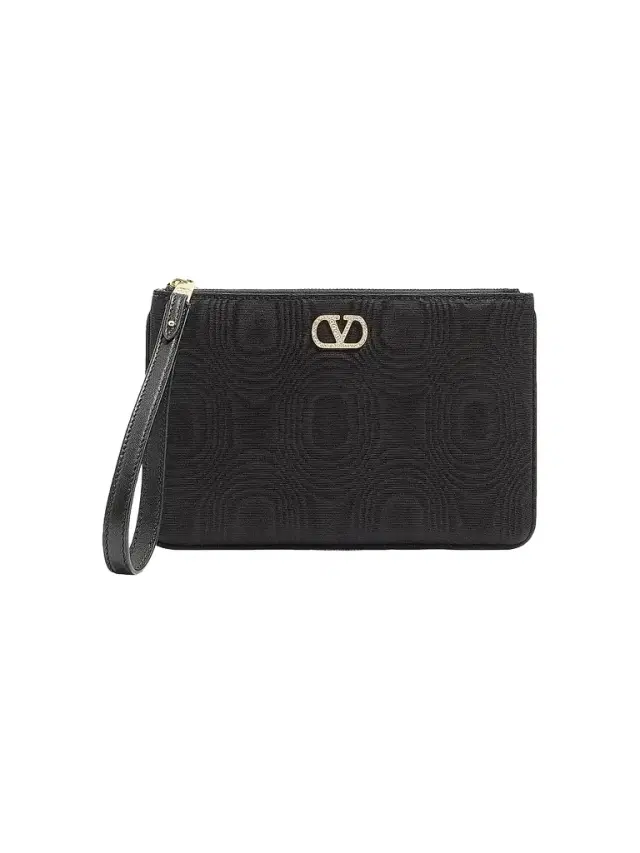 Valentino Garavani Women's VLogo Signature Clutch in Moiré Fabric with Jewel Logo - Black