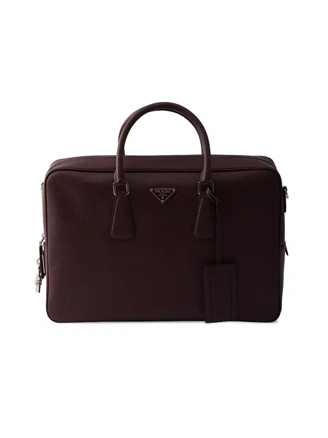 Prada Men's Saffiano Leather Work Bag - Dark Red