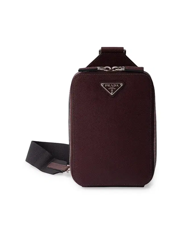 Prada Men's  Brique Saffiano Leather Bag - Dark Red